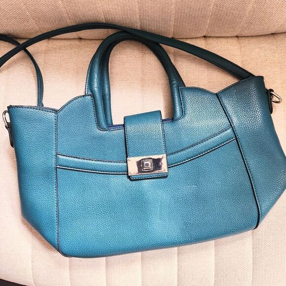 Teal Pebbled Leather Statement Tote Bag - Picture 1 of 7